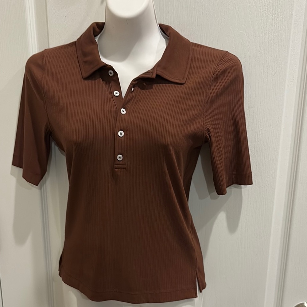 SPANX Hickory Ribbed Fitted Polo Top size S